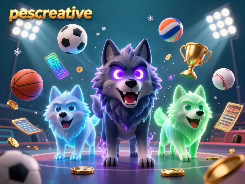 Engage with pescreative sports betting excitement featuring dynamic 3D wolf characters and sports elements.