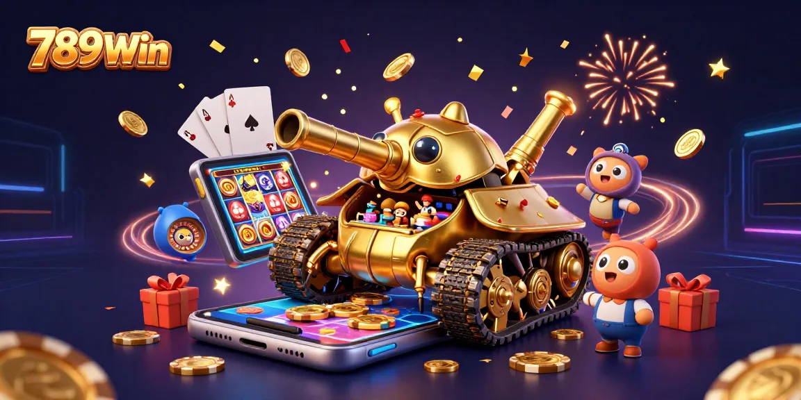 Experience the excitement of 789Win with a vibrant 3D casino scene full of games and energy.