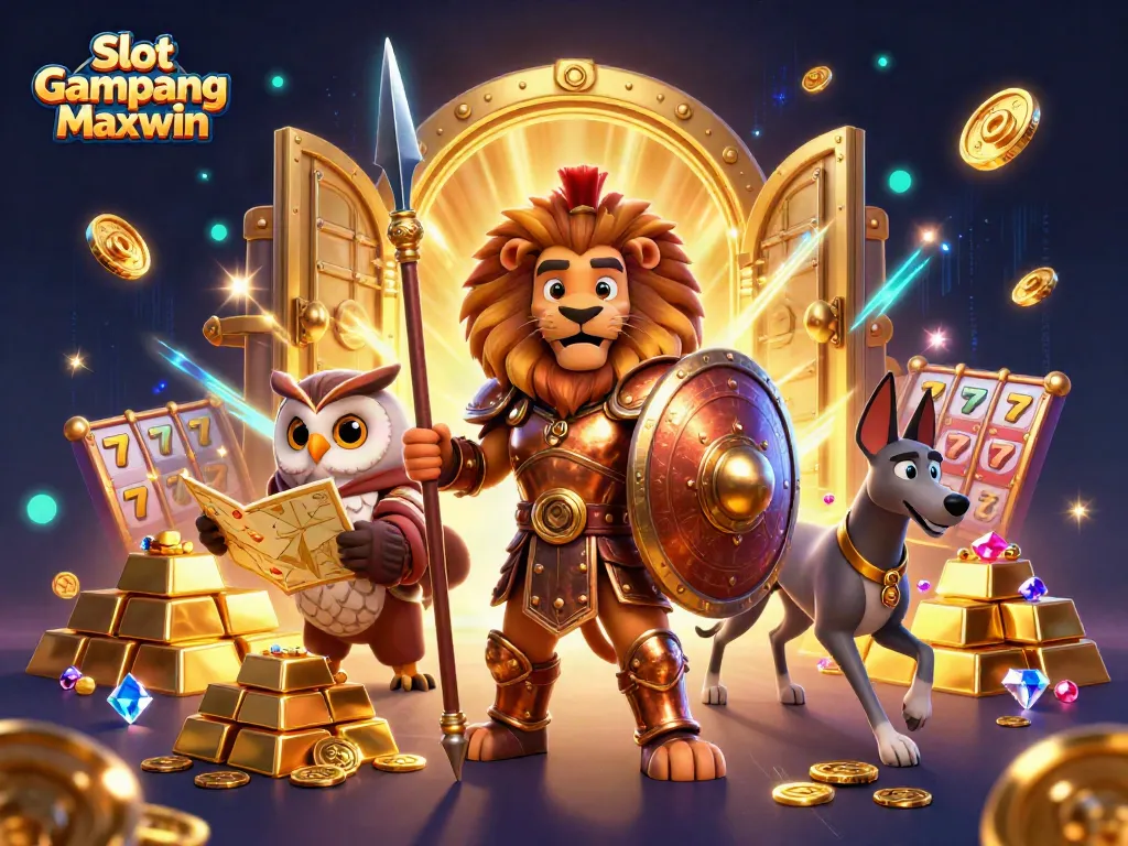 Spin to win big with Slot Gampang Maxwin in this vibrant casino scene filled with treasures.