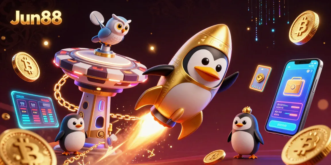 Experience thrilling gaming with Jun88 as the golden penguin rockets to the top of the casino universe.