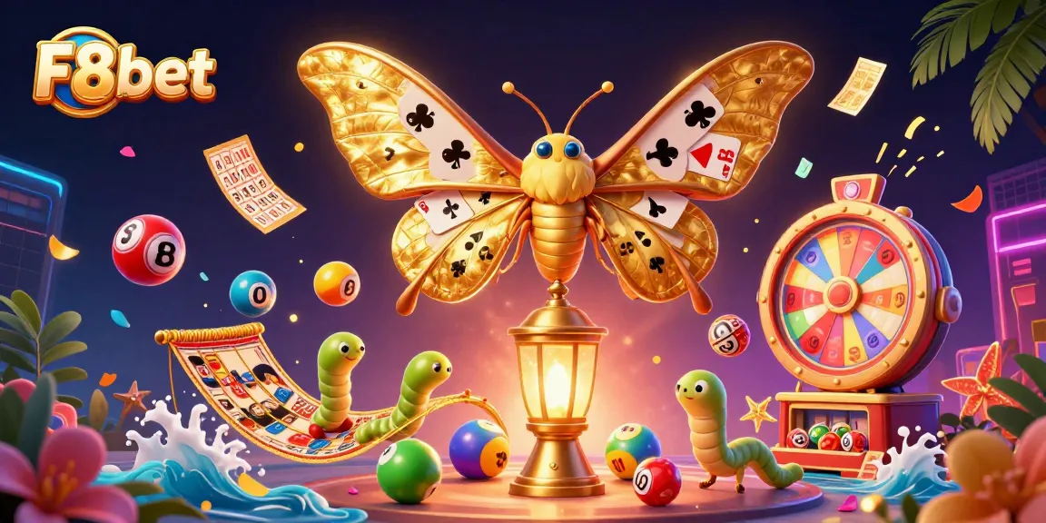 Experience F8bet’s vibrancy as a vibrant illustration captures a lively casino scene with excited lottery elements.
