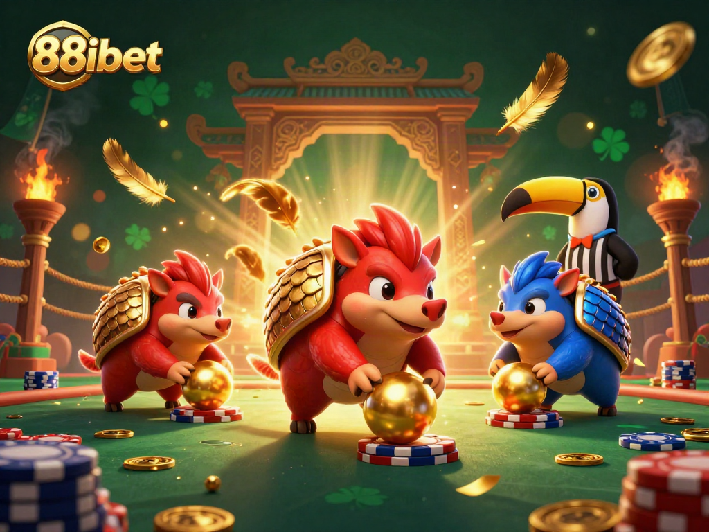 Watch 88ibet's dynamic pangolin rivalry unfold in an exciting casino-themed showdown.