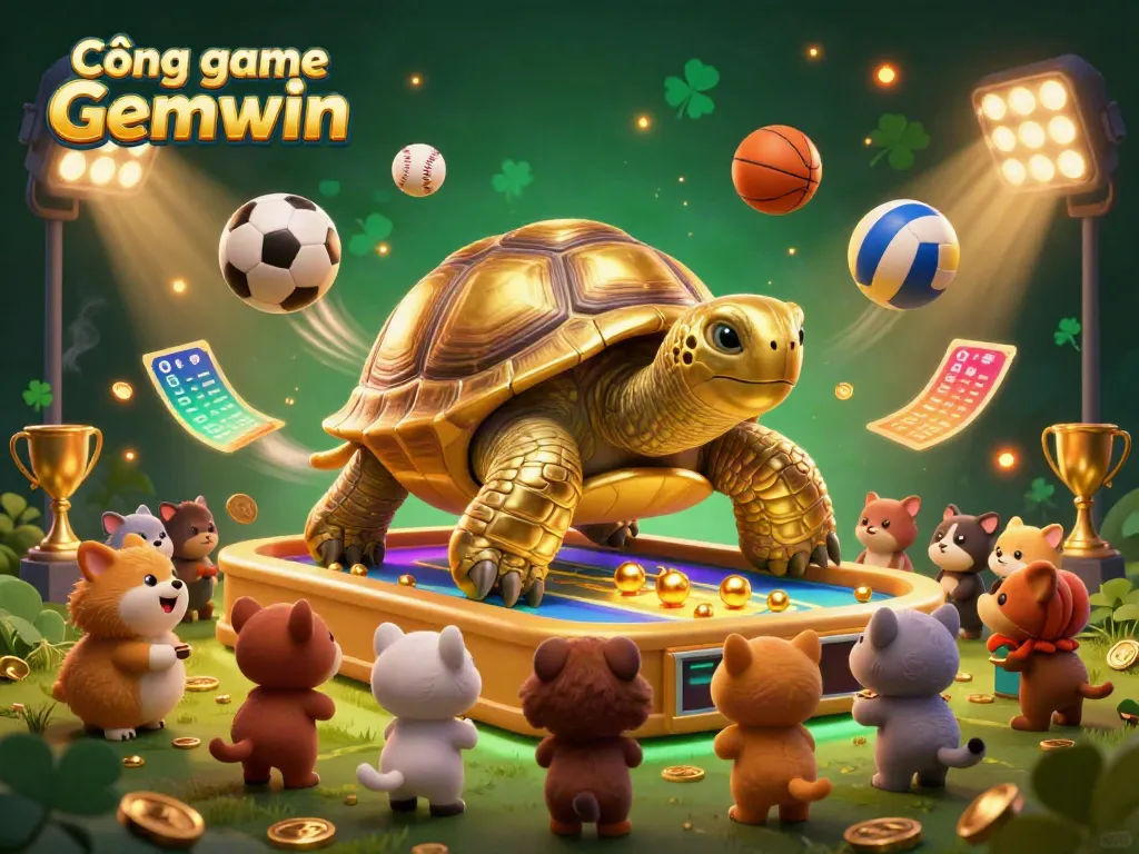 Cổng game Gemwin showcases vibrant gameplay with thrilling elements and golden treasures in a festive atmosphere.