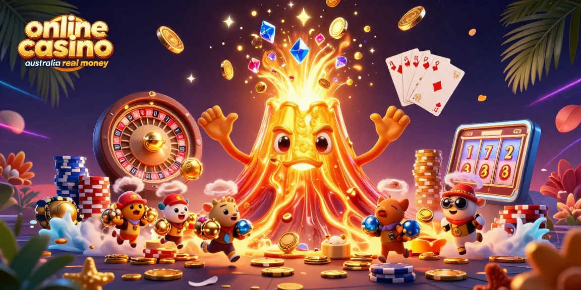 Engage in the thrilling world of online casino australia real money with winning treasures erupting from a golden volcano.