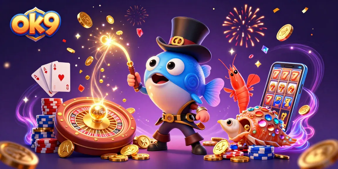 Experience thrilling wins at ok9 with vibrant 3D imagery of animated sea creatures amidst cascading golden coins.
