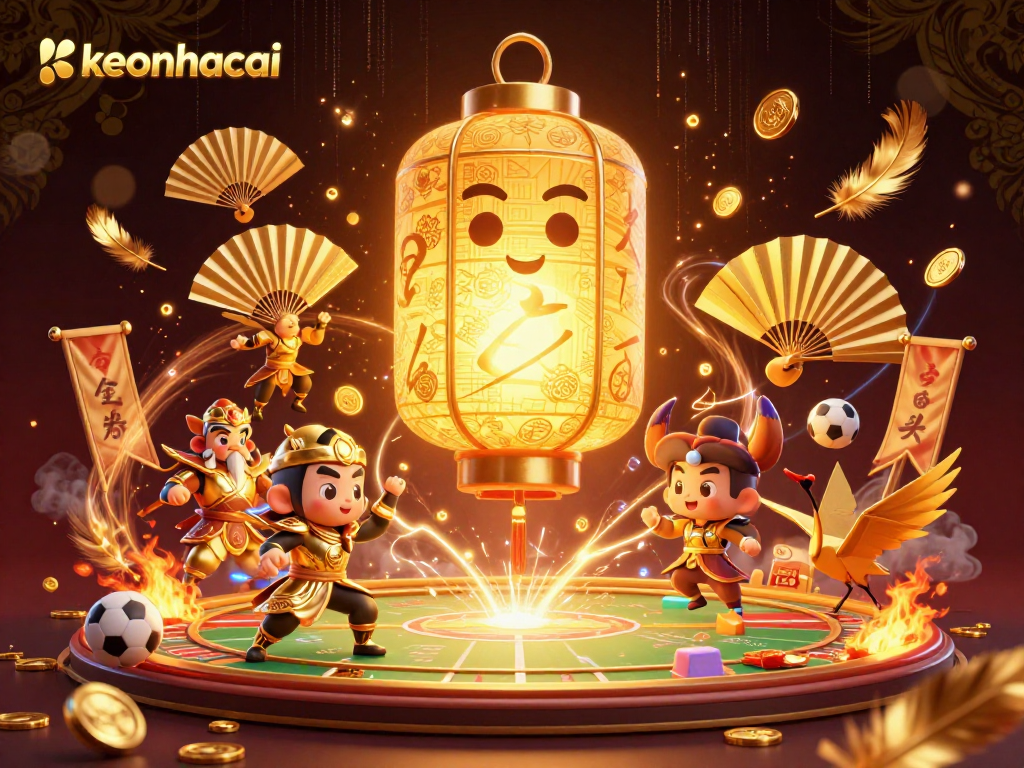 Bet on keonhacai with glowing lantern spirit and dynamic sports betting elements in a lively casino scene.